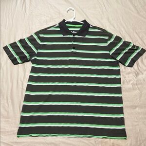 Nike Black and Green Polo Shirt Sporty Striped Design
